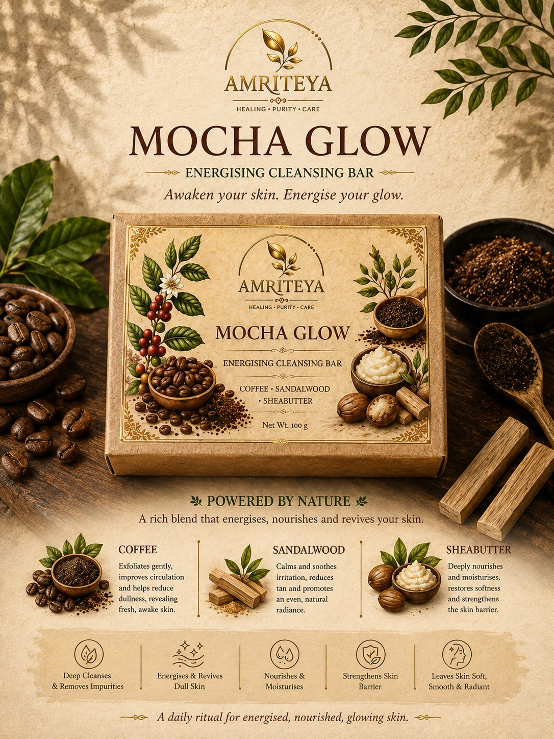 Mocha Glow energising cleansing bar